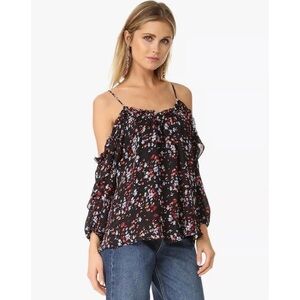 Parker Black Smocked Ruffled Blouse 3/4 Sleeve